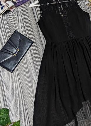 Чёрное шифоновое миди платье с кружевом atmosphere2 фото