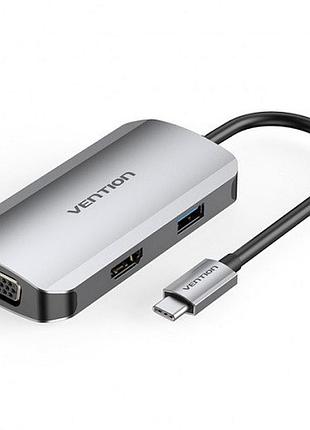 Док-станция vention toahb usb3.1 type-c-hdmi/vga/usb 3.0/pd 100w hub 4-in-1