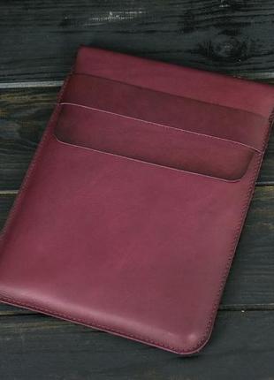 Кожаный чехол для macbook дизайн №25, натуральная кожа итальянский краст, цвет бордо2 фото