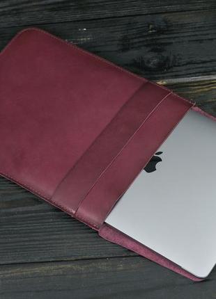 Кожаный чехол для macbook дизайн №25, натуральная кожа итальянский краст, цвет бордо3 фото
