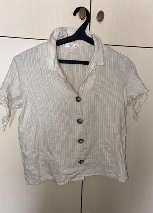 Блуза рубашка кофточка на пуговицах органическая катон / лен mango 🥭6 фото