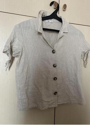 Блуза рубашка кофточка на пуговицах органическая катон / лен mango 🥭2 фото