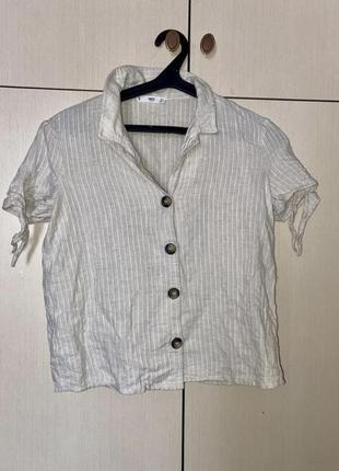Блуза рубашка кофточка на пуговицах органическая катон / лен mango 🥭5 фото