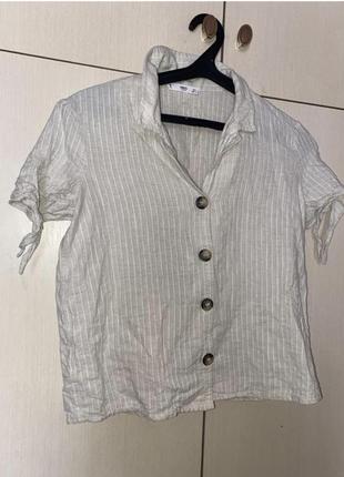 Блуза рубашка кофточка на пуговицах органическая катон / лен mango 🥭3 фото
