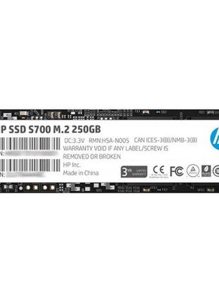 Накопичувач ssd 250гб hp s700 2lu79aa m.2 2280 sata iii 3d nand retail