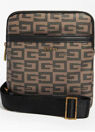 Сумка чоловіча guess escape logo mini crossbody коричнева гесс крос боді1 фото