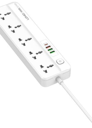 Подовжувач мережевий ldnio sc5415 3usb type-c 5 розеток 2м білий