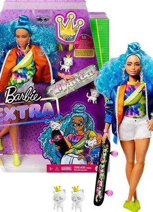 Кукла barbie барби экстра модница со скейтбордом голубыми волосами barbie extra doll with skateboard