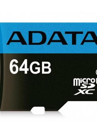 Карта памяти a-data premier 64gb class 10 uhs-i (u1) v10 a1 w-25mb/s r-100mb/s +sd-адаптер