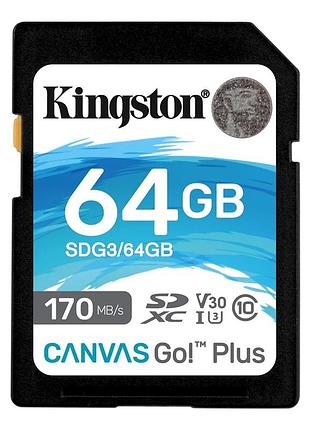 Карта памяти kingston canvas go plus 170r/sdg3/64gb/sdxc/10 uhs-i u3/v30