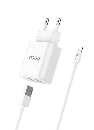 Адаптер сетевой зарядное устройство hoco lightning cable victoria c62a 2usb 5v 2.1a