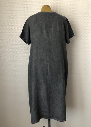 Стильное льняное серое комбинированное платье, италия, размер l-3xl6 фото