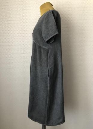 Стильное льняное серое комбинированное платье, италия, размер l-3xl4 фото