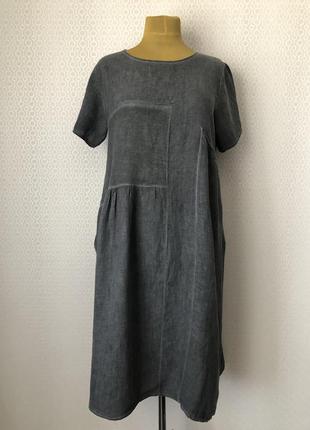 Стильное льняное серое комбинированное платье, италия, размер l-3xl2 фото