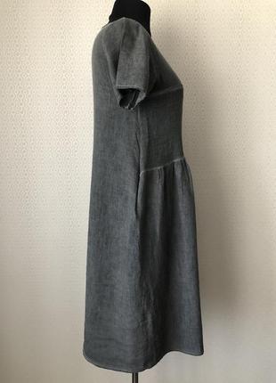Стильное льняное серое комбинированное платье, италия, размер l-3xl3 фото