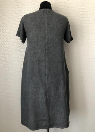 Стильное льняное серое комбинированное платье, италия, размер l-3xl5 фото