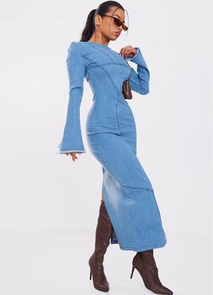 Розпродаж сукня prettylittlething джинсова натуральна asos мідаксі1 фото