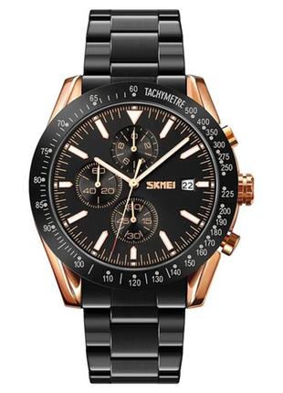 Годинник наручний чоловічий skmei 9253rgbk 3atm 45 мм gold/black