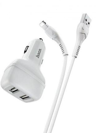 Адаптер автомобильный hoco lightning cable leader z36 2usb 2.4a white