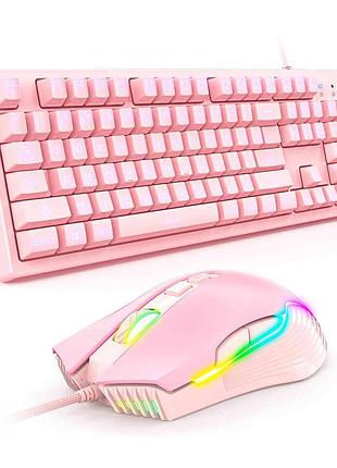 Комплект ігрова клавіатура та мишка gaming combo 2-in1 onikuma g25+cw905 rgb pink