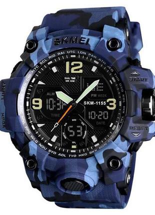 Часы наручные с подсветкой skmei 1155bcmbu 55мм blue camouflage