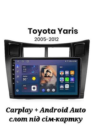 Магнітола android toyota yaris 2005-2012, 6/128, 8 ядер, carplay, слот під сім-картку + рамка!