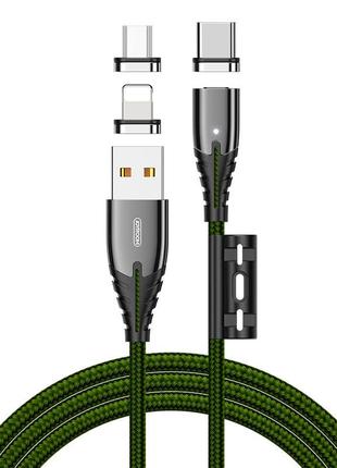 Кабель joyroom combo lightning + micro usb + type-c magnetic series 3in1 s-m408 | 1.2m, 3a | green