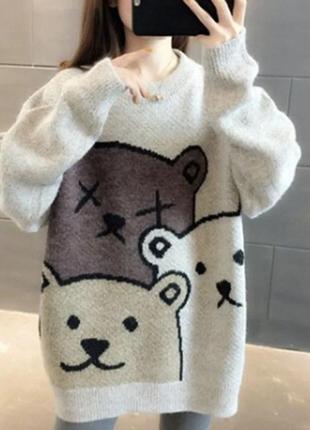 Свитер удлиненный очень милый принт