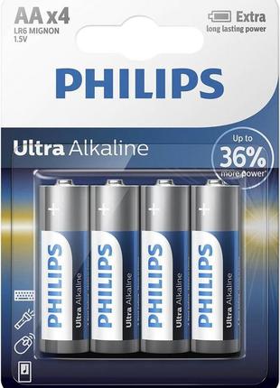 Алкалиновые батарейки philips ultra alkaline аа лента 4 шт (lr6e4b/10)