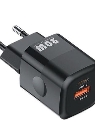 Сетевое зарядное устройство usb type-c qc3.0 pd 20вт kuulaa, черное