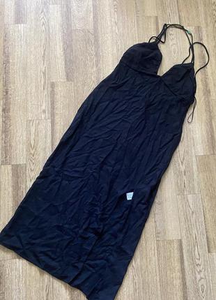 Чорна міді сукня з розрізом 50% льон від zara5 фото