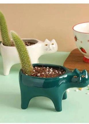Керамический горшок кот для комнатных растений белый код/артикул 5 0736-22 фото