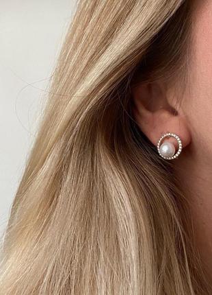 Сережки з перлинами xuping медичний сплав позолота медичне золото родій2 фото