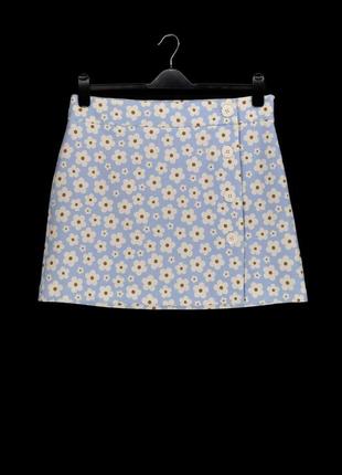 Голубая юбка мини с цветочным принтом "clockhouse c&a", eur44.1 фото