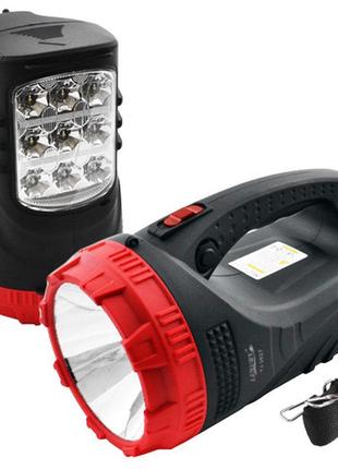 Ліхтар ручний акумуляторний luxury 2827 3w+9led/25led red/black4 фото