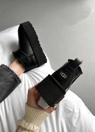 Угги угги ugg ultra mini black platform leather premium овчина натуральная кожа утолщенная подошва