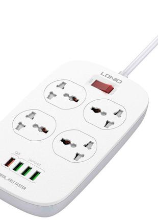 Подовжувач мережевий ldnio sc4407 4usb 4 розетки 2 м 8 w білий
