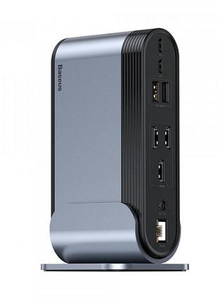 Док-станция usb3.2 type-c baseus cahub-dg0g 3xhdmi/2xusb-c/5xusb/rj45/sd/trrs 3.5mm/pd 100w бп 16 in 1