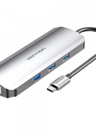 Док-станция vention tokhb usb3.1 type-c-hdmi/usb 3.0x3/rj45/sd/tf/pd 100w hub 8-in-1