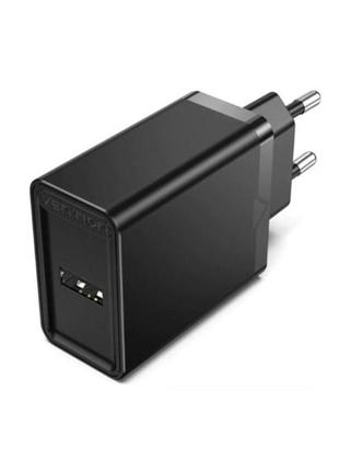 Мережевий зарядний пристрій vention 1-port usb wall charger(12w) eu-plug black faab0-eu