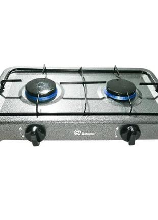 Плита газовая настольная domotec ms 6602 на 2 конфорки 0.54 квтх2 серый