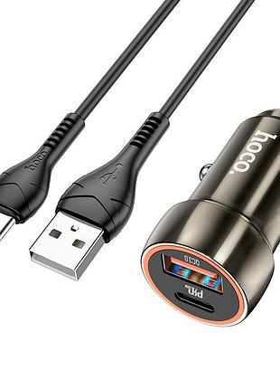 Адаптер автомобільний  hoco type-c cable blue whale car charger set z46a |1usb/type-c, pd/qc, 30w/3a|  grey