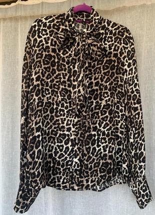 Рубашка блуза натуральная вискоза с бантом животный принт