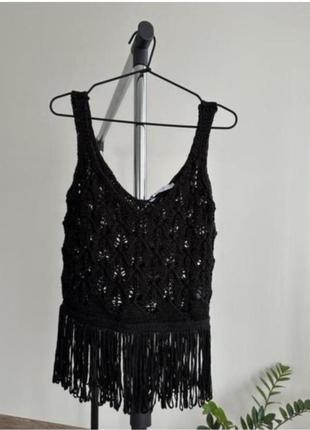 Топ черный с бахрамой zara s