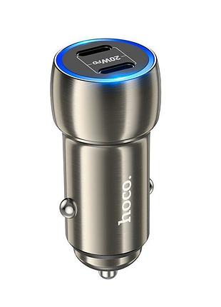 Адаптер автомобильный hoco tough dual port car charger z48 2-c, 40w/3a, pd/qc| grey