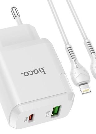 Адаптер сетевой hoco type-c to lightning cable favor dual port n5 |1usb/1type-c, pd20w/qc3.0, 3a| (safety