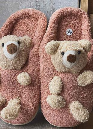 Розовые тапули тапочки с мишкой