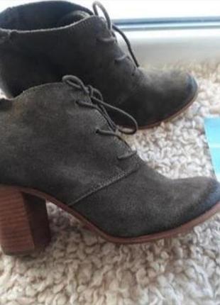 Натуральная замша стильные ботинки на шнуровке toms широкий устойчивый модный каблук