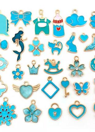 Набір із 100 емальованих підвісок шармів шарміків змішаний синій1 фото