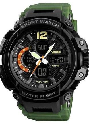 Годинник наручний чоловічий з підсвічуванням skmei 1343ag black/army-green